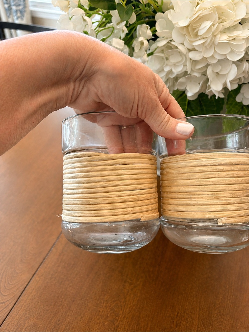 Pottery Barn Glass Rattan Votive Candle Holders Set 2 Coastal